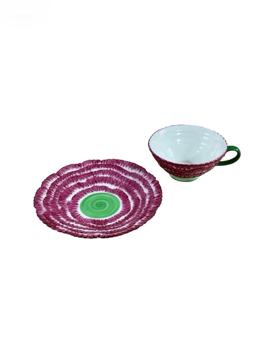 Two's Company ceramic Pink Green flower tea cup & saucer Conservatory Collection